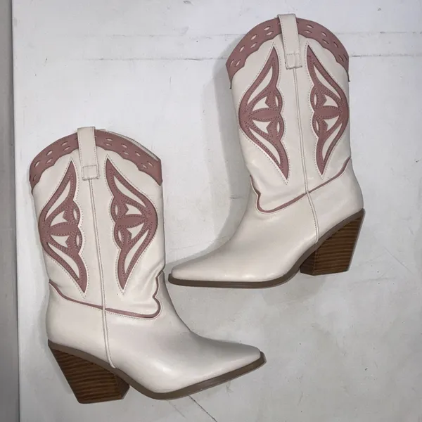Billini Claire White Pink Equestrian Megan Moroney Concert Cowgirl Boots Size 10 - Image 10