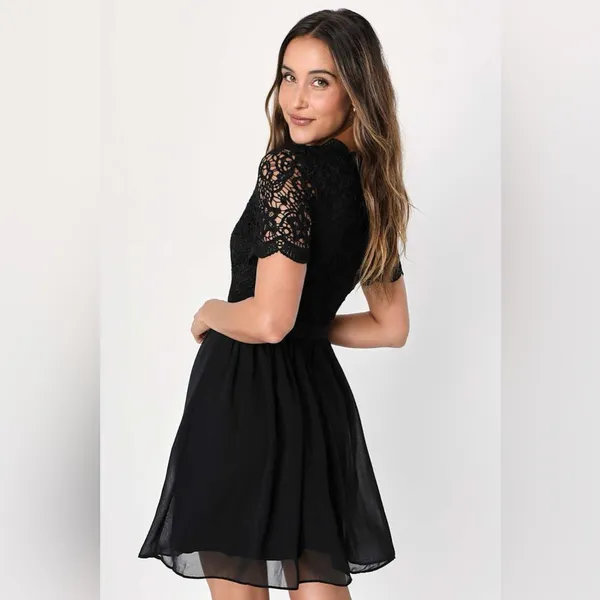 Lulus | Angel in Disguise Black Lace Skater Dress, Size M - Image 3