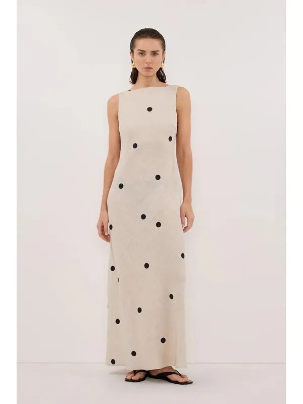 NWT DISSH Beverly in Natural Spot Linen Scoop Back Sleeveless Maxi Dress US 6 - Image 9