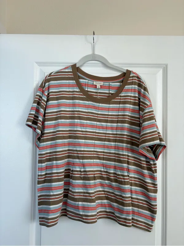 NWT Anthropologie Pilcro Pleated Swing Tee Pink Sporty Stripe Size XL - Image 3