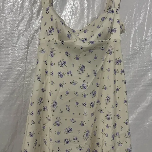 ZARA Cream Floral Satin Dress Size Large - Image 3