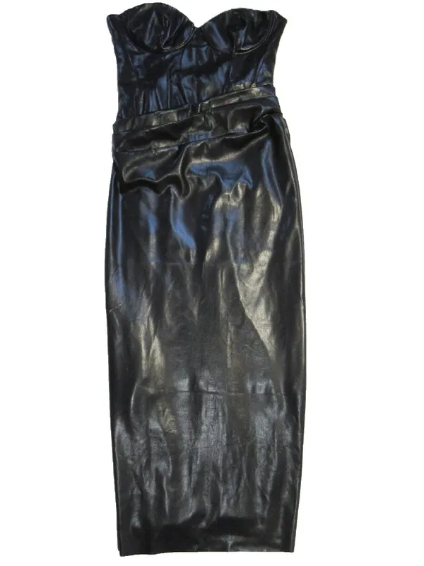 NWT House Of CB Juliana Strapless Vegan Faux Leather Dress in Black L Plus Cup - Image 4