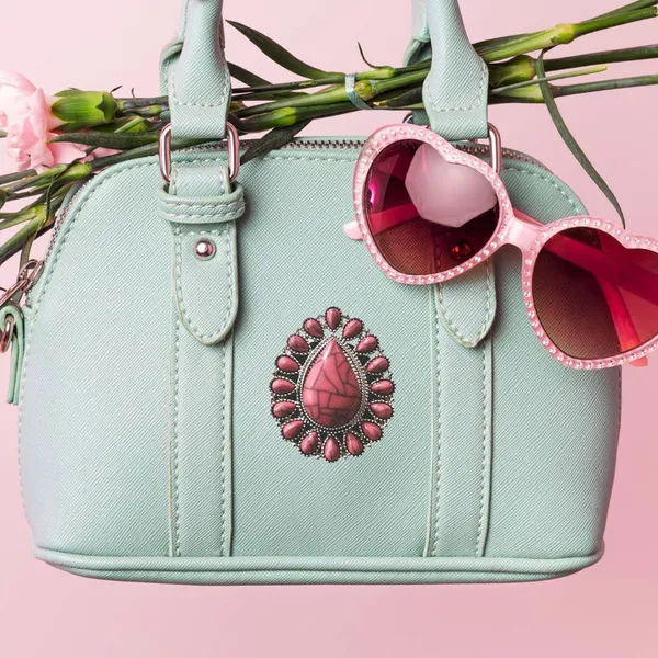 Dark Pink Turquoise Western Style Concho Handmade Magnetic Bag Charm Pear Shape - Image 3
