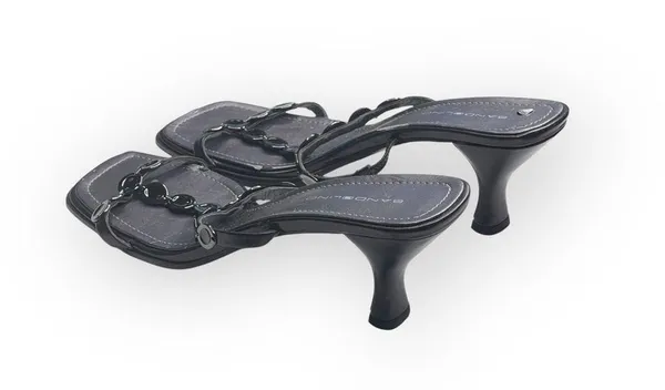 new Bandolino 𒀭 T Strap Kitten Heels Mules Sandals 𒀭 Black Leather 𒀭 10M 𒀭 SJP - Image 5