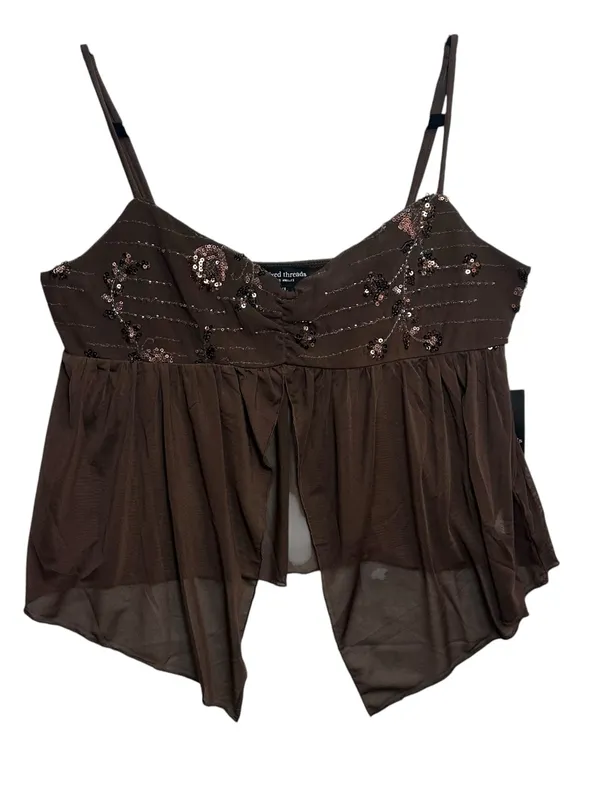 Mixed Threads Los Angeles XL Brown Sequin Embellished Sheer Babydoll Cami TopNWT - Image 3