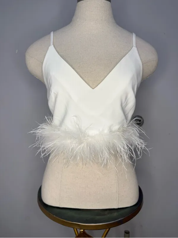 Nasty Gal White Feather-Trim V-Neck Camisole - Image 2