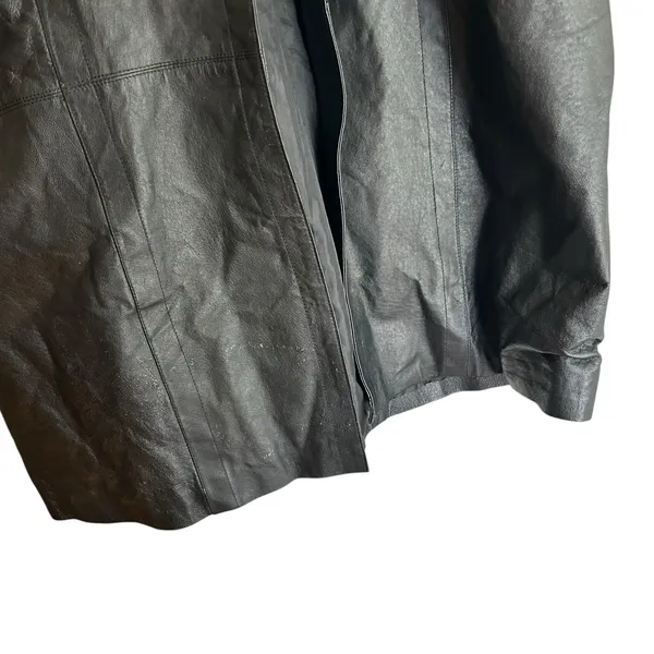 Vintage 90's Marco Morani Black Leather Long Trench Coat Women’s L Suede Trim - Image 3