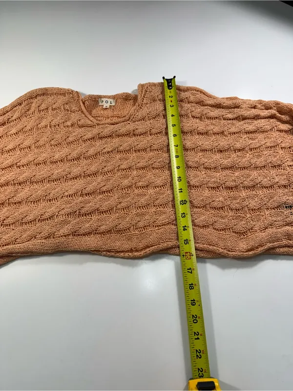 POL Cropped Cable Knit Sweater in Peach - Image 3