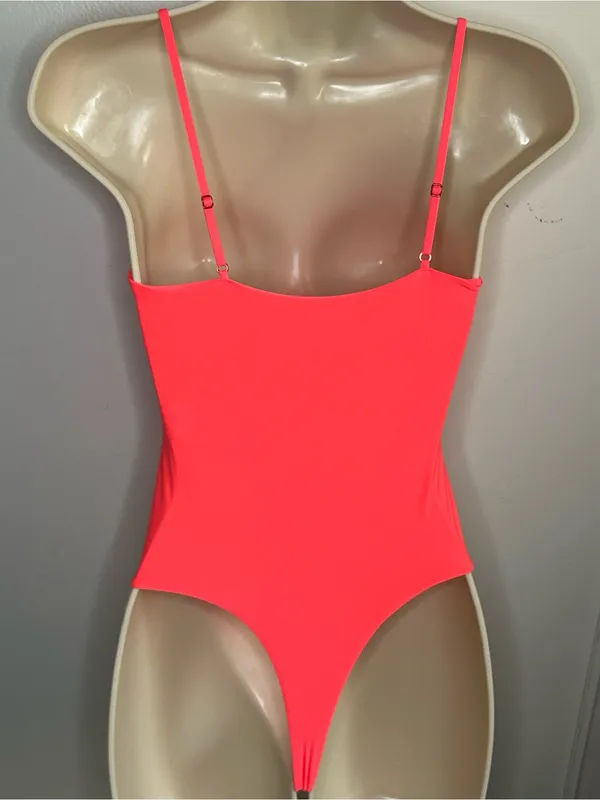 New Aerie Smoothez Neon Pink One-Piece Spaghetti Strap Bodysuit - Image 2