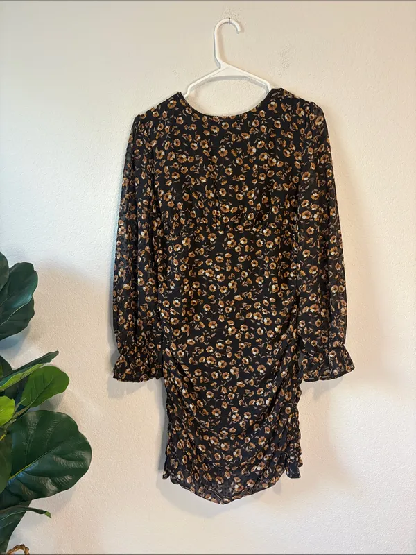 Storia Black Floral Long-Sleeve Ruffle Dress large - Image 4