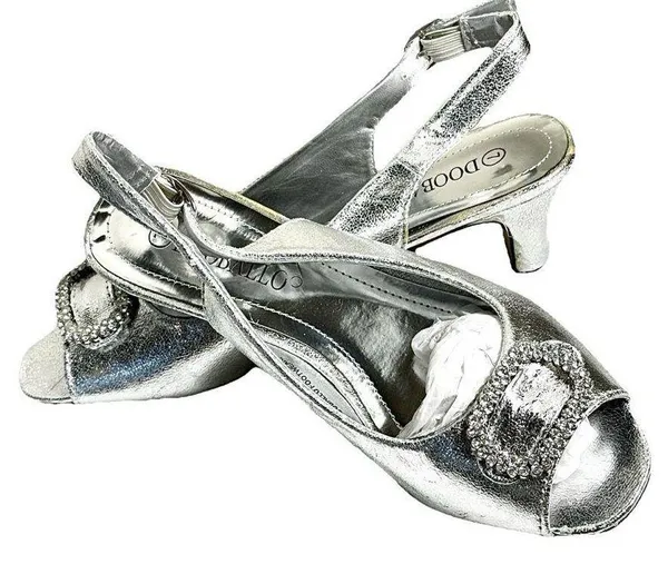 Dooabllo Women’s Vintage Style Silver Peep- Toe Rhinestone Slingback Heels - Image 8