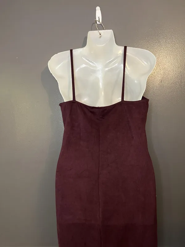 Windsor Dress Womens Large Red Suede Bodycon Midi Spaghetti Strap Sweetheart - Image 7
