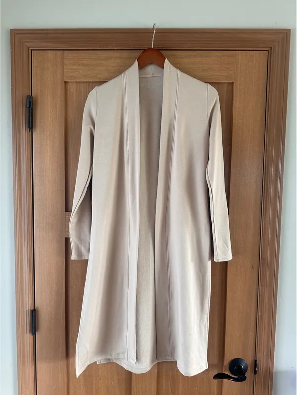 Beyond Yoga High Slits Fleece Long Duster Cardigan Sweater Beige Women’s XS - Image 13