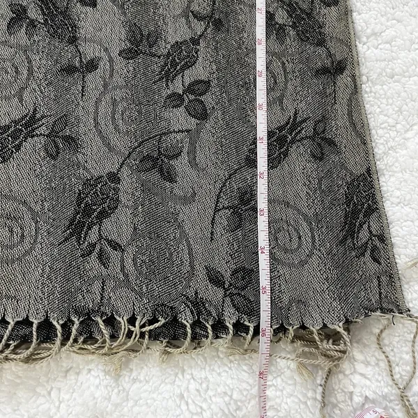 Women's Black Beige Floral Pashmina Scarf Viscose Acrylic Elegant Fringe Wrap - Image 6