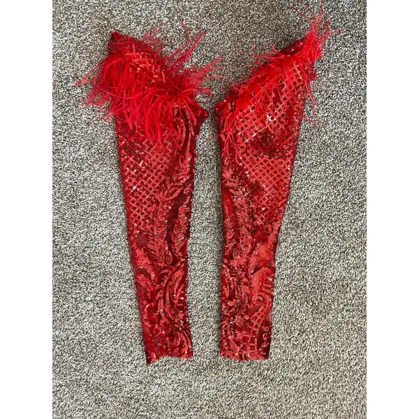 Sequined Red Sleeve Costume Concert Taylor Swift Feather Sequin‎ Costume Sexy - Image 2