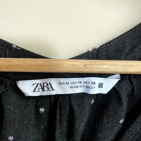 Zara black polka dotted long sleeved v-neck minidress women's size‎ medium - Image 3