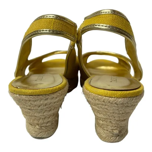 Talbots Lyndsay Yellow Canvas Peep Toe Sling‎ Back Espadrille Wedge Size 9.5 - Image 6