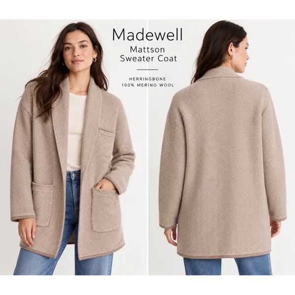 Madewell Mattson Herringbone Sweater Coat Cardigan 100% Merino Wool Sz S Blazer - Image 2