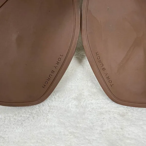 Tory Burch Eleanor Thong Sandal Beige Multi Striped Canvas Gold Chain Flat 5.5 - Image 12