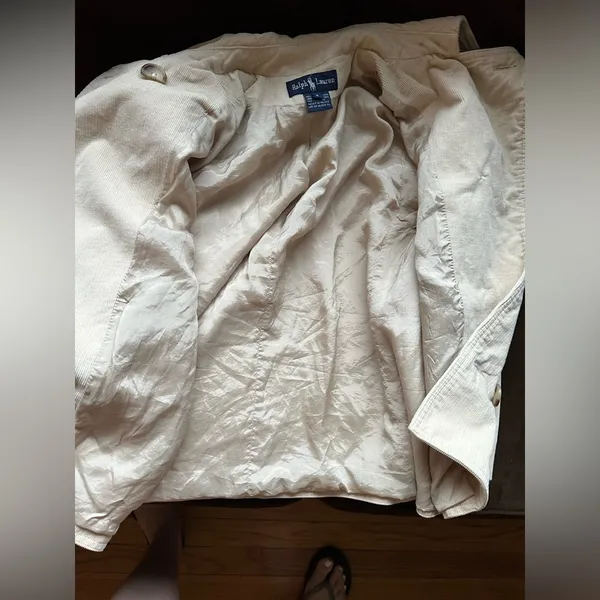 Ralph Lauren Cream Corduroy Double Breasted Pea Coat Jacket Sz M 100% Cotton. - Image 8
