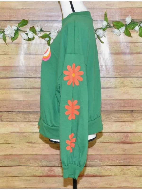 Latino Heritage Month Retro Look Green Cropped Sweatshirt Size XL Latina Fuerte - Image 3