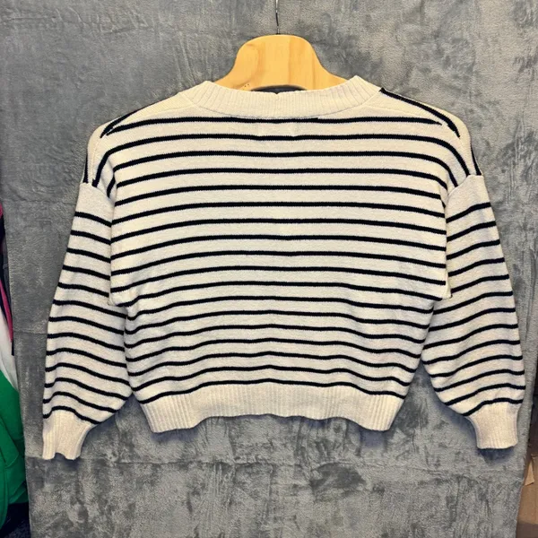 2160 | Old Navy SoSoft Striped Heart Cardigan Sweater White Women Large - Image 2