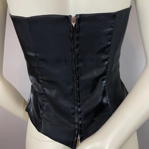 Vintage 90s Prom Halter Top Beads Tie Black Zip-Up‎ Flaws Princess Sleeveless - Image 6