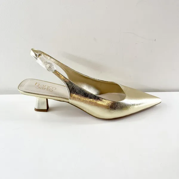 Franco Sarto Jaden Leather Pointed Toe Slingback Kitten Heels Platino Gold 9 - Image 4