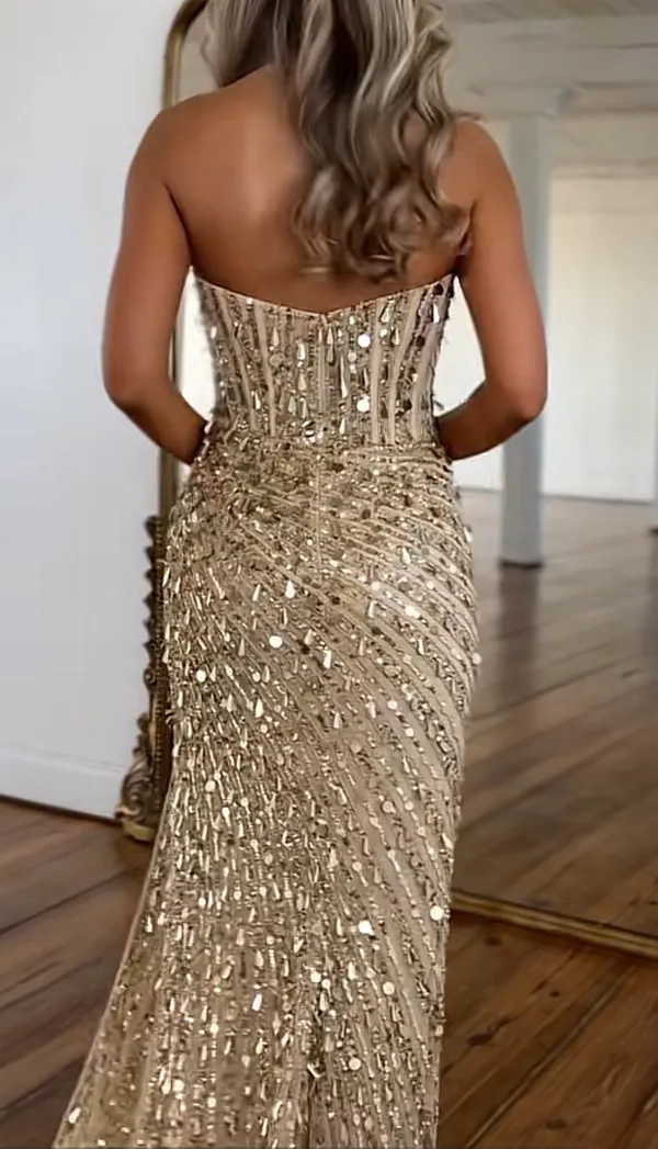 Sherri Hill gold strapless dress 56756 - Image 2