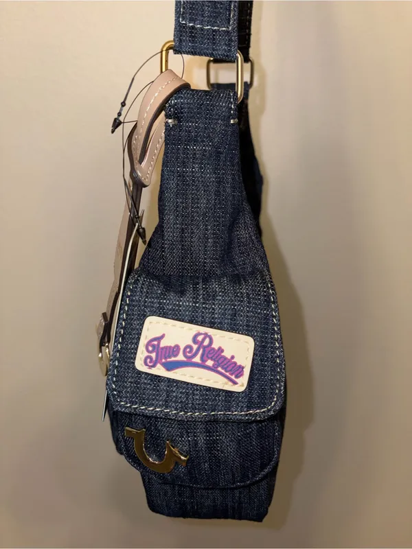 NWT True Religion Denim Embroidered Horseshoe Shoulder Bag Hobo Y2K Streetwear - Image 3