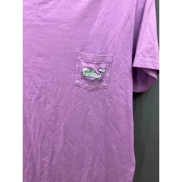Vineyard Vines Womens Purple Flamingo Whale Logo Pocket T-Shirt Size L Short Slv - Image 4
