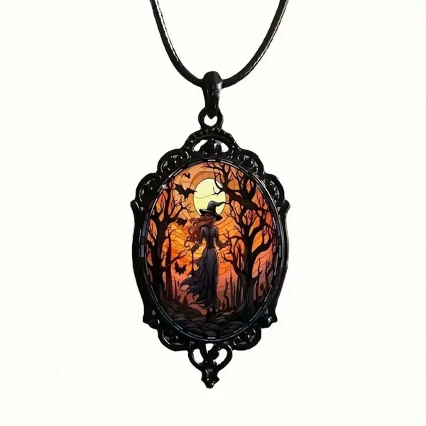Retro Style Bat Witch Pendant Cameo Black Pendant Necklace Gothic Glass Pendant - Image 12