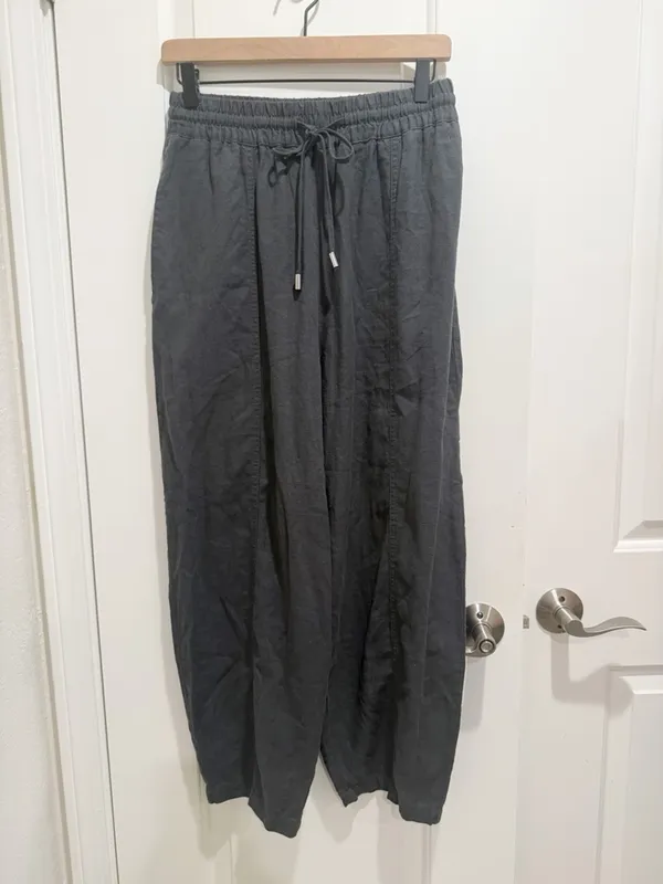 NWT ZARA Linen Blend Drawstring Pants in Charcoal‎ Grey size Small - Image 3
