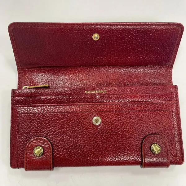 Burberry Bordeaux Leather Bifold Long Wallet w/ Nova Check Interior - Preowned - Image 5
