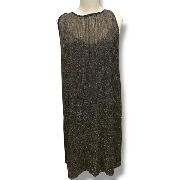303 MANGO Suit | NWOT Turkey Metallic Gold Shimmer Sleeveless Midi Dress (Sz M) - Image 2