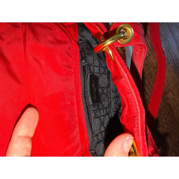 Vintage Christian Dior Lady Dior Red Cannage Nylon Canvas Bag w/ Strap - Image 7