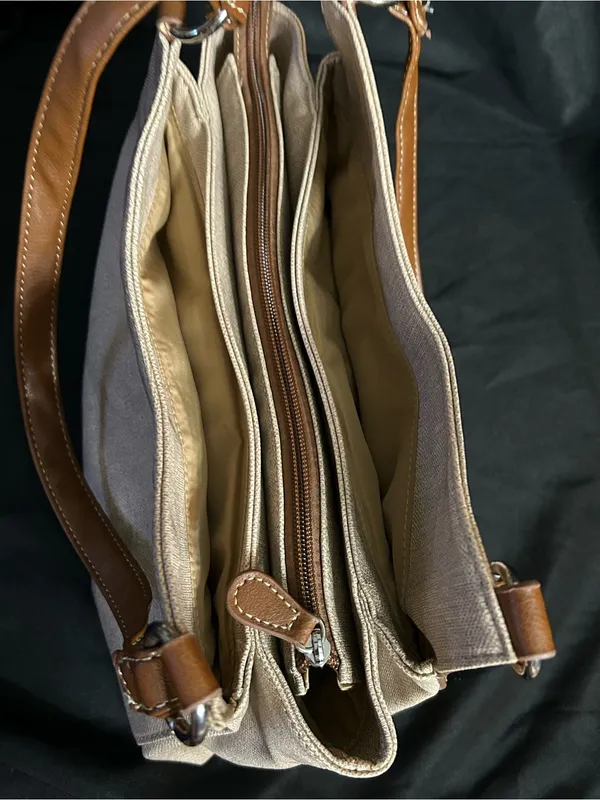 Koltov Women’s Classic Neutral Canvas Tote Shoulder Bag with Brown Trim - Image 11