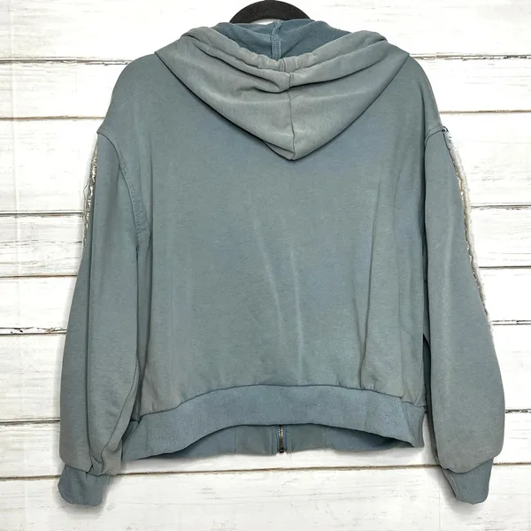 POL Denim Patchwork Hoodie Jacket Women’s Small Blue Gray Zip Up Boho Studded - Image 2