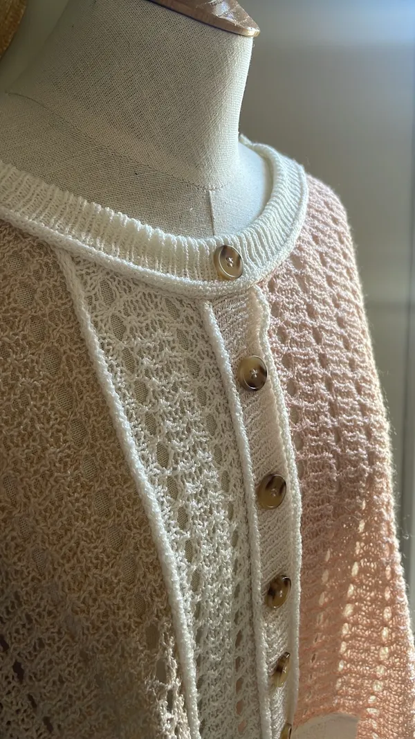 POL Blush Coral Stripe Loose Crochet Sweater - size small - Image 9