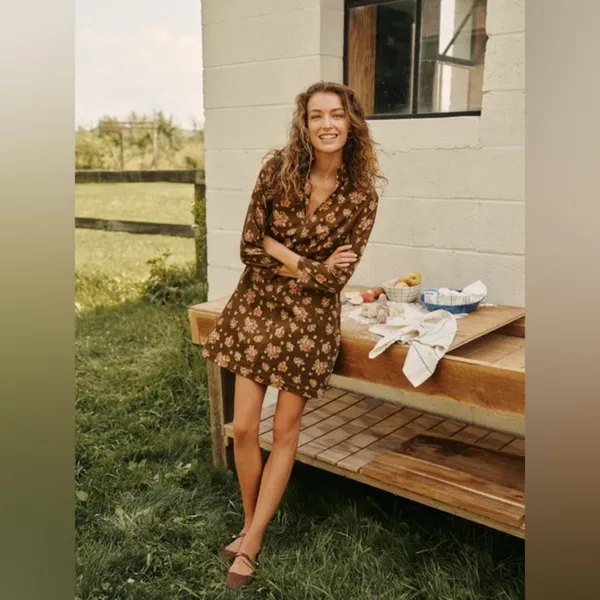 Tuckernuck Hazel Clifton Mini Dress S Brown Floral Corduroy NWT - Image 15