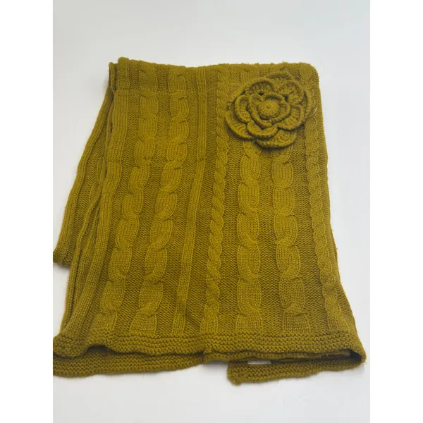 Mud Pie Scarf Womens Chartreuse Green Cable Knit Rosette Flower 60 x 18 - Image 2