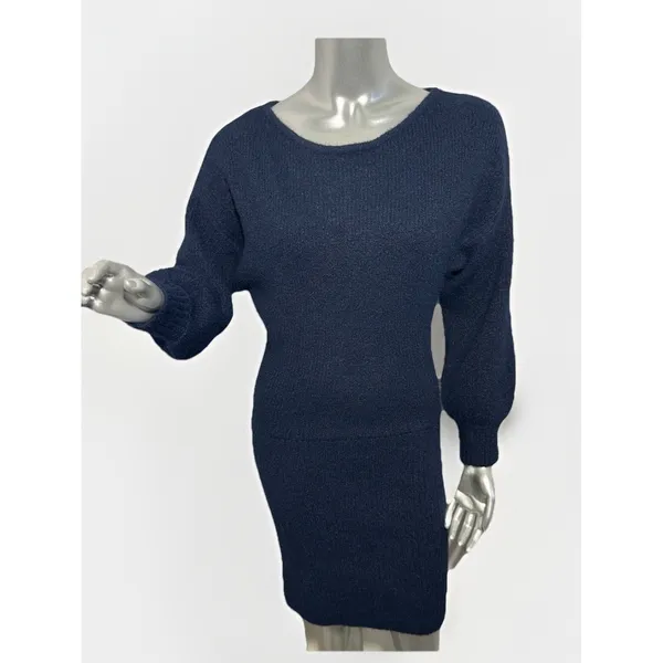 MESHKI Rafferty Navy Blue Knit Mini Sweater Dress XS NWT Boat Neck Puff Sleeve - Image 3