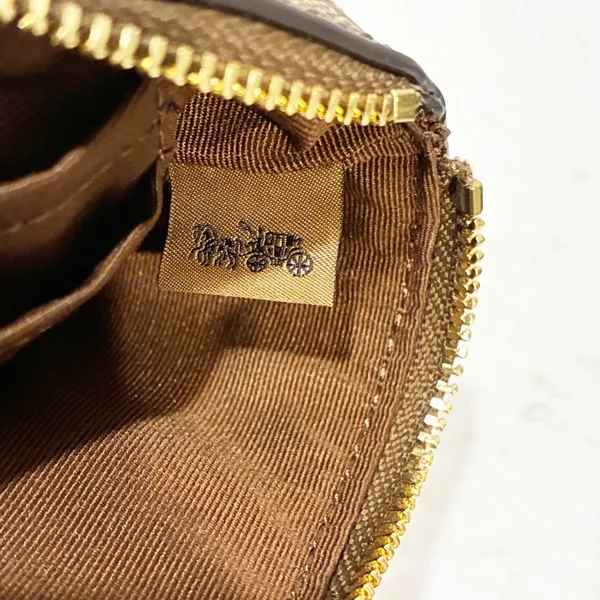 Coach Corner Zip Wristlet In Signature Canvas‎ Gold/Khaki Saddle 2 Wallet - Image 4
