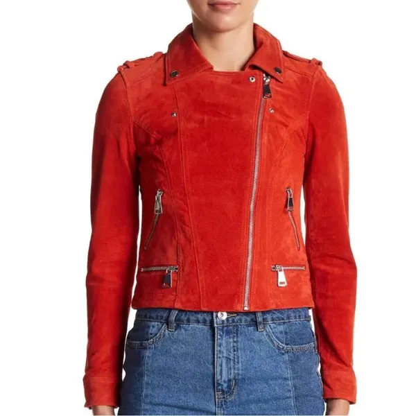 Vero Moda Used Red suede leather jacket - Image 3