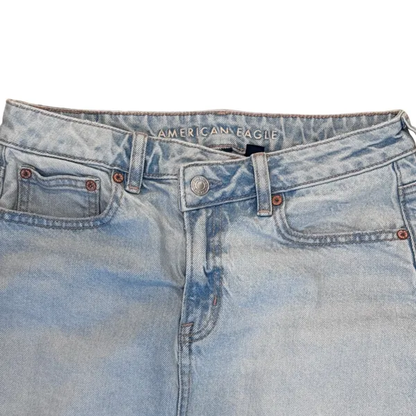 American Eagle Light Wash Denim Mini Skirt Raw Hem Blue Size 6 - Image 4