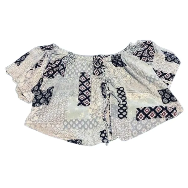 Dainty Hooligan Blue Patchwork Print Off Shoulder Crop Top‎ Boho Festival Small - Image 2