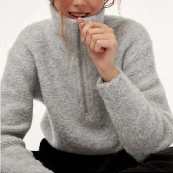 Aritzia Wilfred‎ Gwyneth Alpaca Wool Crop Quarter Zip Sweater O Ring Size XXS - Image 5