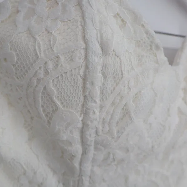 Off White Lace Bustier Crop Top Sweetheart Strapless Zip Back Small - Image 3