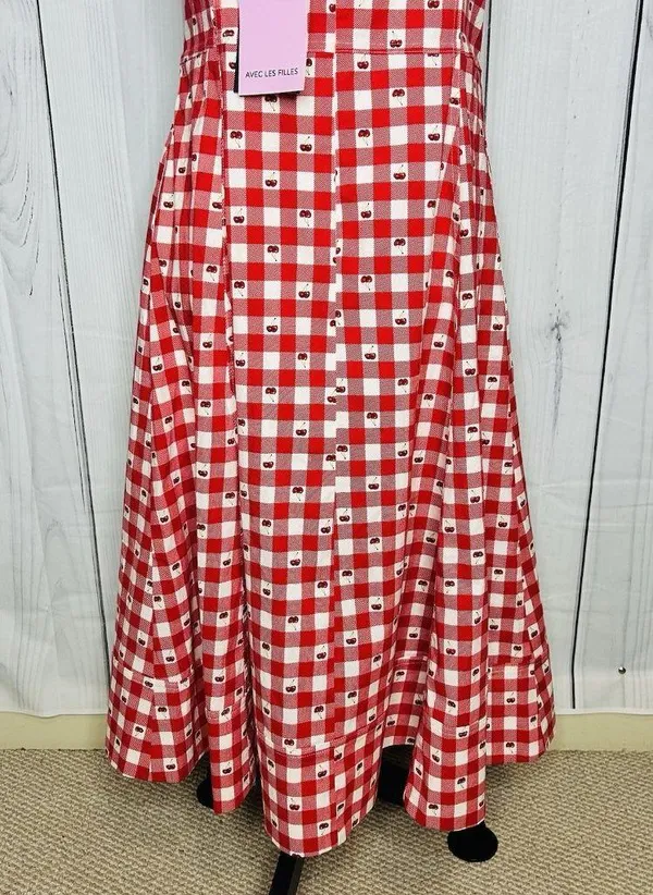 NWT Avec Les Filles Cherry Print Sweetheart Fit & Flare Midi Dress Sz 14 Stretch - Image 10