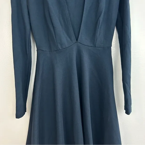 American Apparel Dark Blue Deep V-neck Long Sleeve Mini Fit & Flare Dress XS - Image 5